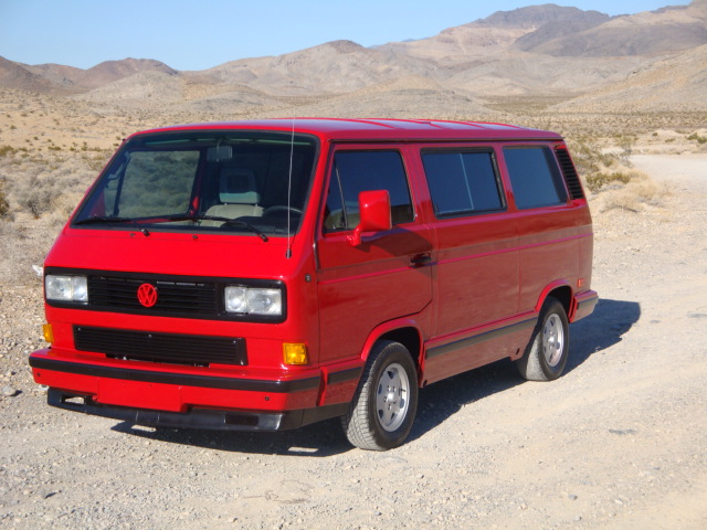 Red T3 Vanagon in the desert