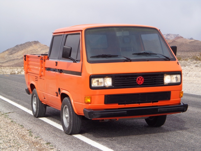 Orange T3 Doka on the road